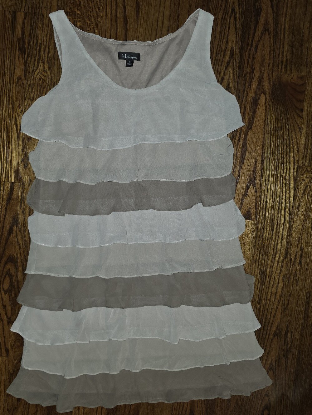 S.L. Fashions Tiered Ruffle Chiffon Cocktail Dress - Neutral Ombré - Size 16